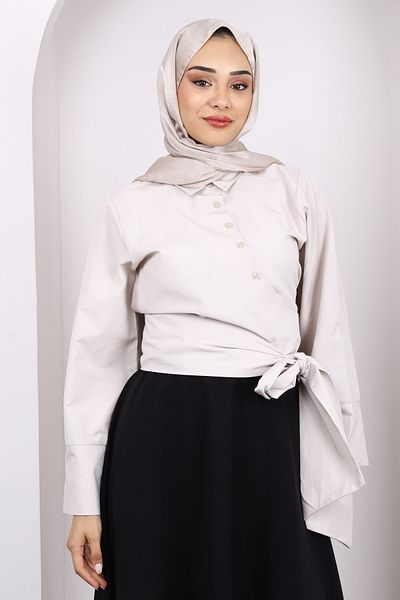 İmajButik Stone Waist Tie Crop Shirt