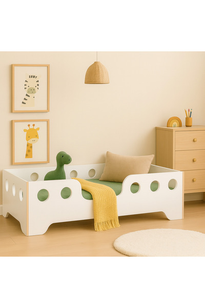 OlcayAksesuar Beyaz Montessori Yatak Çocuk Yatağı Bebek Karyolası MDF Tek Kiş...