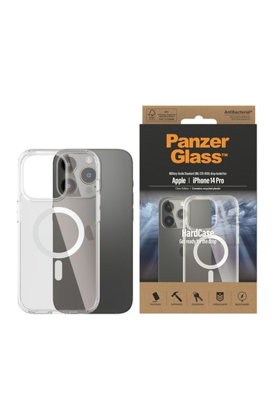 Panzer Glass حافظة هاتف آيفون 14 برو شفافة بيضاء متوافقة مع تقنية Magsafe