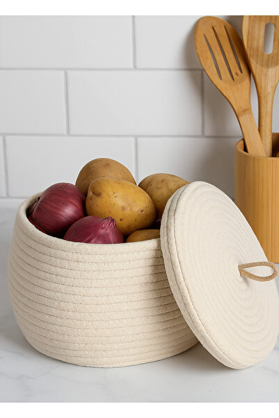 sfb Natural Jute Wicker 23 X 27 cm Potato Onion Basket for Kitchen and Pantry Storage Organizer with Lid