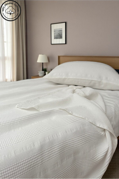VESSİNOHOME 100% Cotton Single Pique Set with Border (Pique-160X230, Pillowcase-50*70) Soft & Breathable