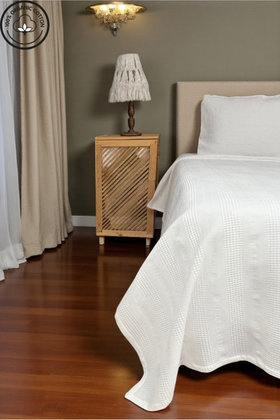 VESSİNOHOME 100% Cotton Single Pique Set with Border (Pique-160X230, Pillowcase-50*70) Soft & Breathable