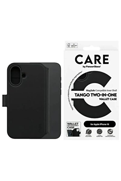 Panzer Glass Carcasă portofel MagSafe 2 în 1 CARE by Feature Tango pentru iPhone 16 - Negru