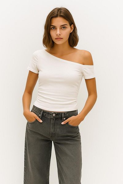 HAKKE Drawstring Asymmetric Collar Stretchy Knitted Bluz