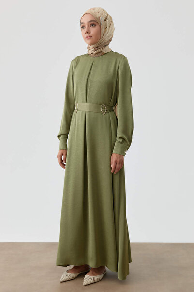 Tuğba Plikaşe Detaylı Kemerli Elbise - Mint