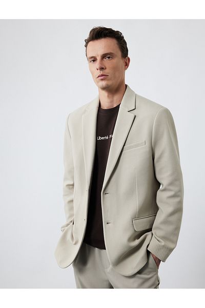 Koton Long Sleeve Flap Pocket Detailed Buttoned Slim Fit Mono Collar Blazer Jacket