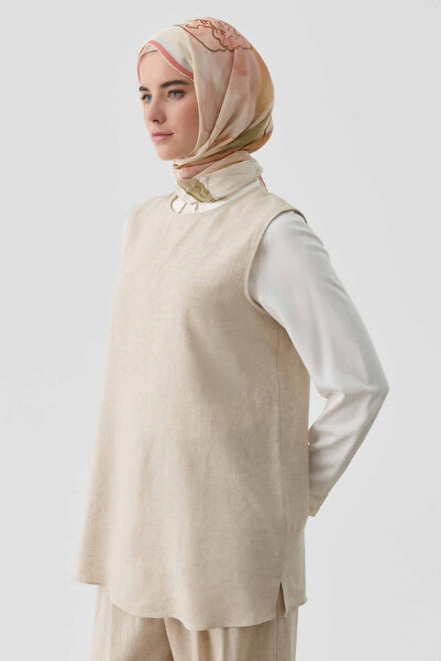 Tuğba Sıfır Kol Keten Bluz - Bej