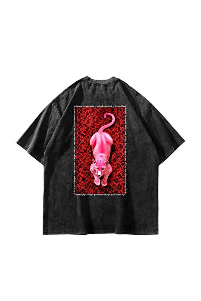 Bak Moda Μαύρο μπλουζάκι με στάμπα Pink Panther Oversize Unisex που πλένεται