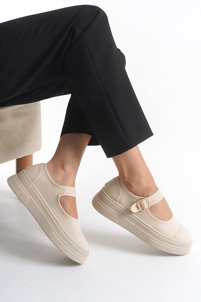 Solo Bag Women's Linen Fabric Thick Heeled Daily Adjustable Buckle Elastic Ballerinas