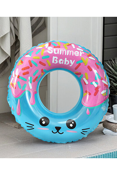 Fab N Funky Kids Donut And Cat Themed Swimming Ring, Durable & Inflatable, 3 Years+, 90 cm (Outer) - Blue