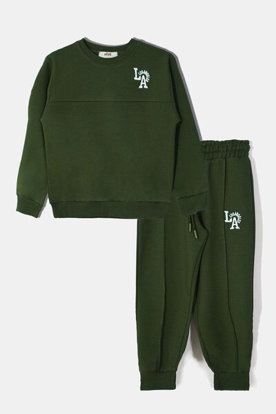 zepkids Printed Embroidered Khaki Color Boy's Tracksuit Set