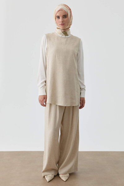 Tuğba Sıfır Kol Keten Bluz - Bej