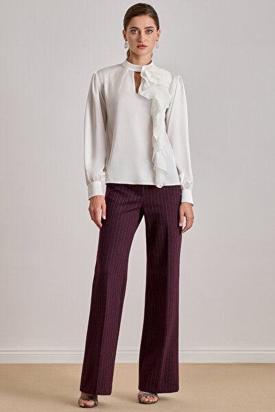 Guitar Dökümlü Beyaz Saten Bluz