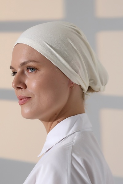 ihvanonline Stitched Tie-Up Plain Combed Cotton Hijab Bonnet Cream