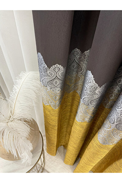 Brillant Kahve Gold - Damask Desenli 1/3 SIK Pile Fon Perde
