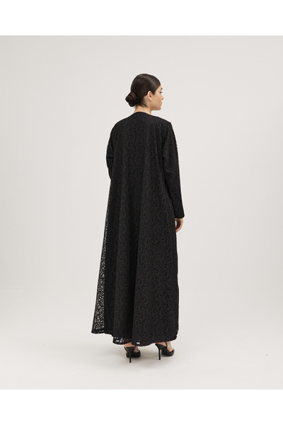 SOROSE SA عباية كلوش دانتيل مبطنة بقماش إنترنت - لون أسود