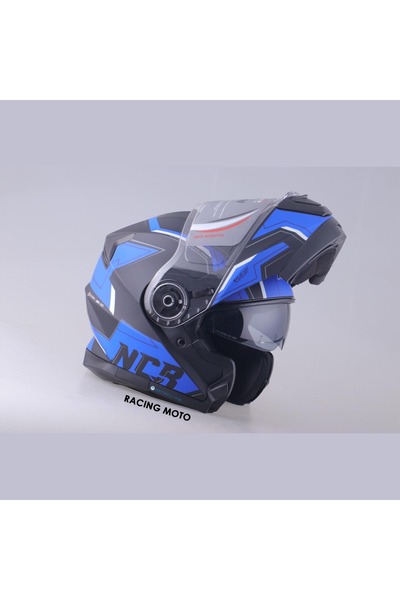 NCR KASK ÇENE AÇILIR VİSÖRLÜ 160 ECE BELGELİ-MAVİ GRAFİK Sticker Hediyeli