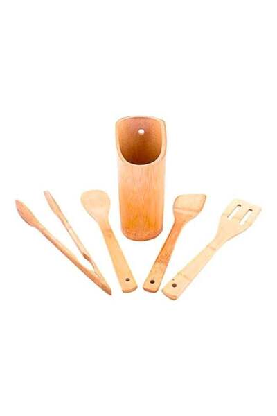 Generic Prestige 5-Piece Bamboo Kitchen Tool Set Brown 10x33.6x10.6cm