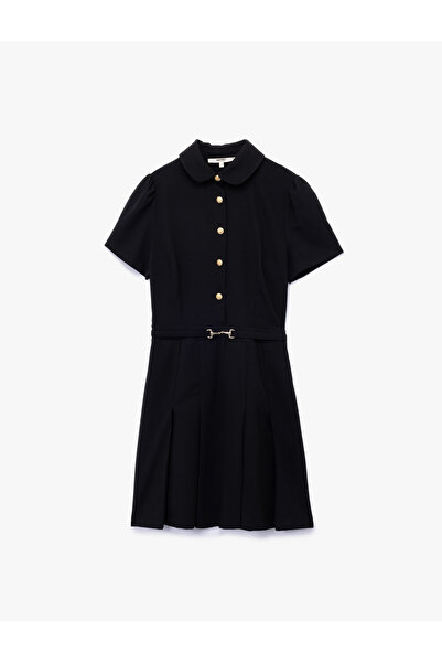 Koton Mini rochie pliată cu guler polo cu mânecă scurtă, cu butoane și accesorii metalice