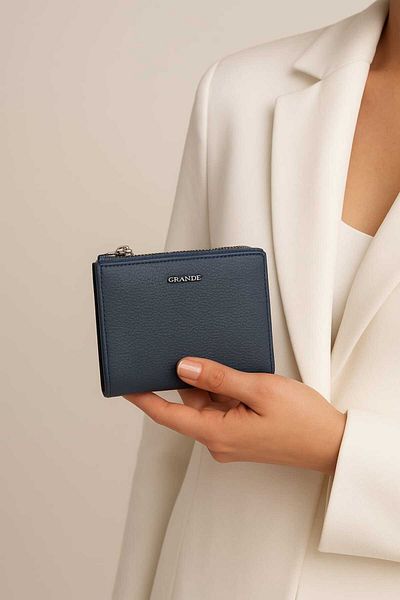 Grande Women's Genuine Leather Snap Fastener Zipper Wallet