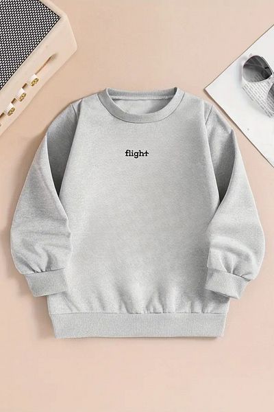CLAYES Unisex Fli̇ght Printed Gray Crew Neck Sweatshirt-Winter Embossed Fabric