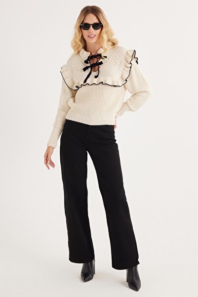 Tudors Pulover de damă Slim Fit Slim Fit cu decolteu în V bej