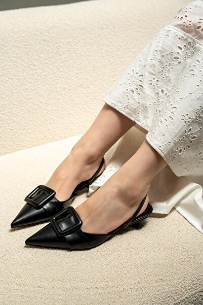 LAMİNTA Nicole Black Leather Buckle Heeled Shoes