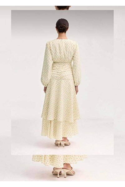 La MatildaLingerie ZARİF ÇİÇEK DESENLİ KATLI UZUN ŞİFON DAVET ELBİSESİ