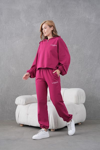 Lamanuel Zippered Adjustable Elastic Printed Hooded Tracksuit Set