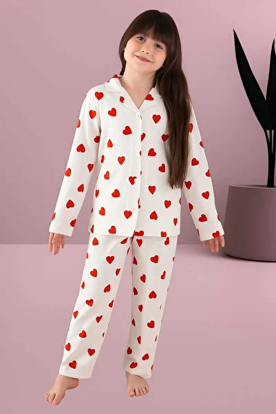zahider Girl's Cotton Milan Fabric Long Sleeve Heart Pattern Pajamas Set