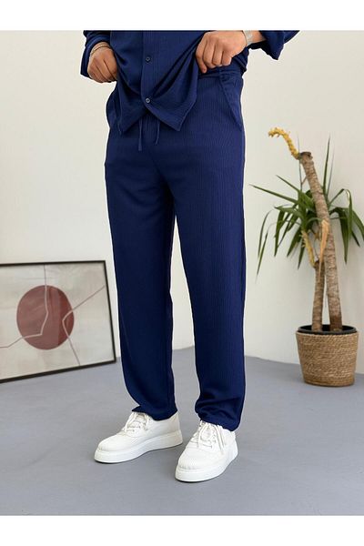 Baycombine35 Unisex Relaxed Fit Wrinkle Crinkle Fabric Trousers