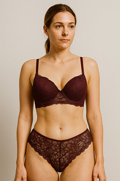 Balerion Kadın Desenli Transparan Balensiz Sütyen Takımı