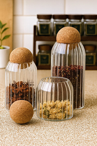 silvia home decor Glass Jar with Cork Ball Lid Set of 3