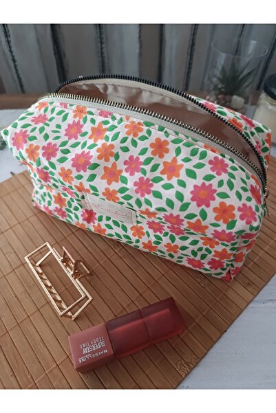 ÖZLEM HANDMADE Flowered Makeup Bag Large Size