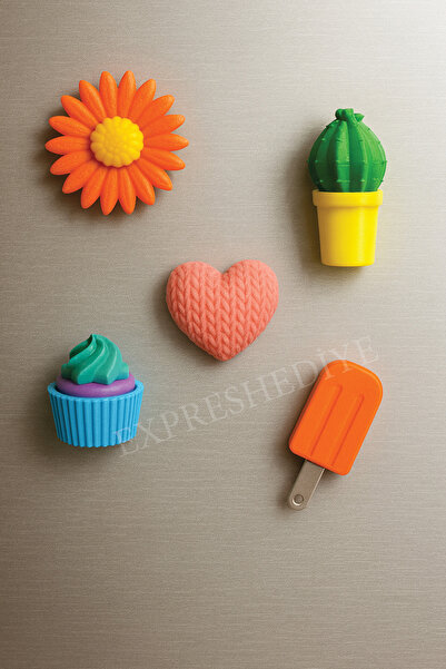 expres hediye Rengarenk Buzdolabı Magnetleri, Papatya, Kalp, Kaktüs, Dondurma...