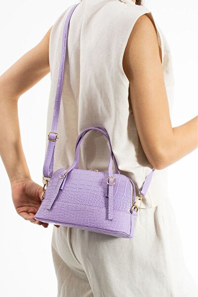 Ensar Çanta Kadın Lila Kroko Desenli Mini Omuz ve El Çantası – Şık Crossbody ...