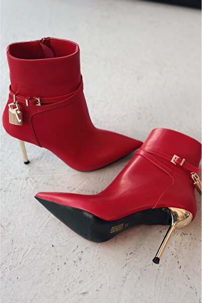 I Love Shoes Teronsa Mat Deri Toka Detaylı Kırmızı Topuklu Bot