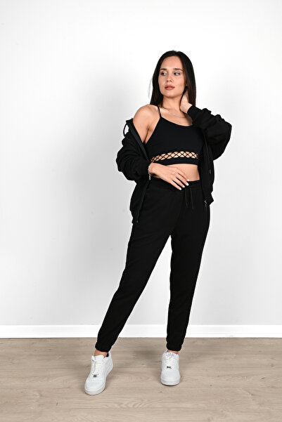 OEM Women's simple black cotton 2-piece tracksuit - M(38)