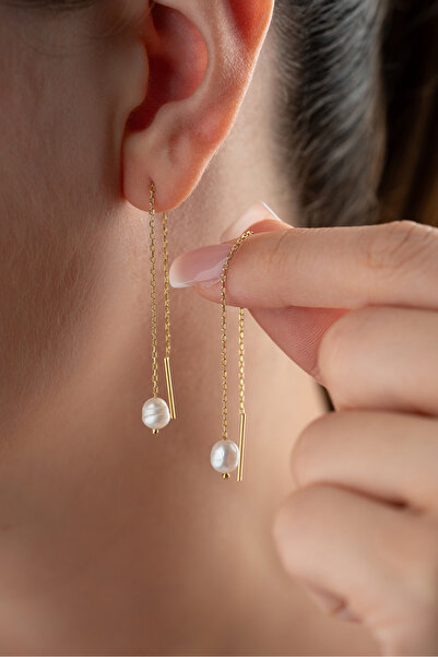 Silvano Jewelry 925 Ayar Gümüş İncili Zincir Küpe