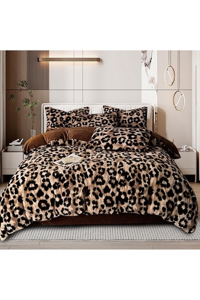 CHIRASO Faux Rabbit Fur Bedding Set, ELASTIC Sheet 180X200+30cm, Pillowcase 200x230 4 Sides