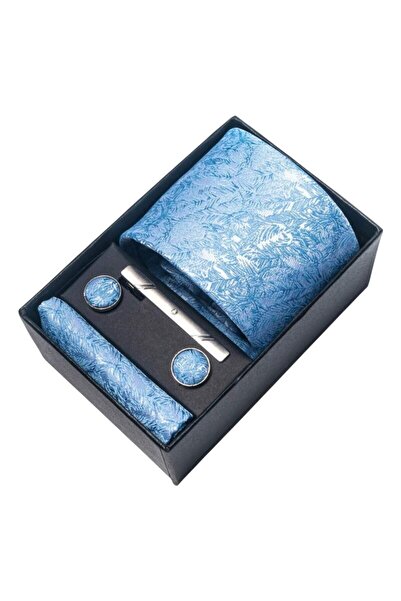 The Casius. Set for Men, Includes Tie, Pocket Square, Cufflinks, Tie Clip in Classic Design, Light Blue Color, T