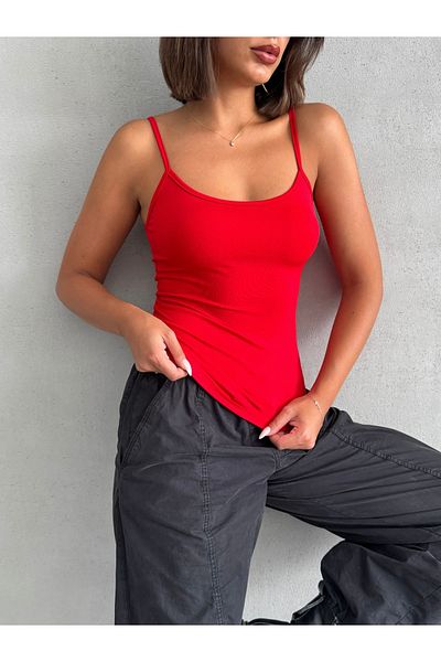 The Base Women's Red Scuba Undershirt Oversized Rope Strap Top