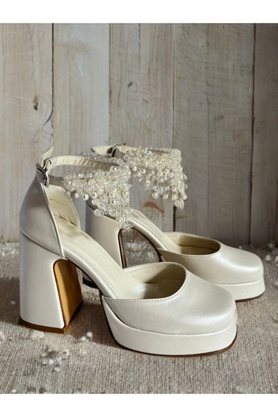 Felisya Butik Color Pearl Stone Platform Heeled Evening Dress Shoes 10Cm-Feli̇syabuti̇k
