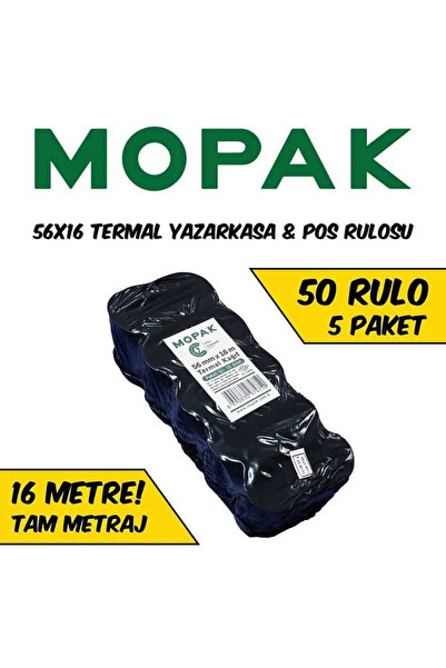 Mopak 56x16 Termal Yazarkasa Pos Rulosu 5 Paket 50 Adet Rulo