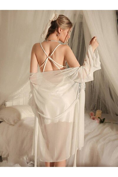 Jermo Women's Satin Lace Detail Morning Dress Nightwear Set 2 Pack