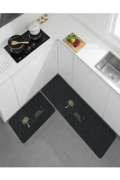 Raffine 2 Pieces Modern Anti Slip Kitchen Floor Mats 120 x 40 and 60 x 40 cm