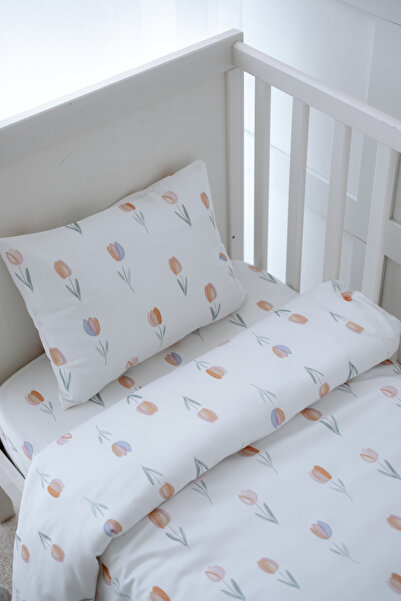NOU طقم غطاء لحاف أطفال من لاليلي مع ملاءات عضوية (100X150 - 35x45 - 70x130) - توليب الربيع