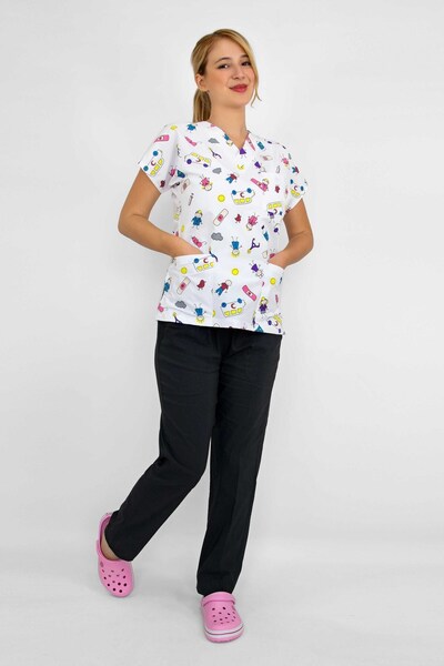 Nur Medikal Giyim Set de uniforme unisex cu model Lycra Asistentă Doctor Scru...