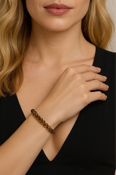 nss sky rock Natural Amber 6 mm Stone Bracelet – Stylish Design, Elastic Structure, Unisex Use