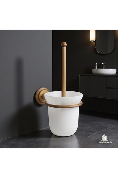 İSAOĞLU YAPI Antique Gold Toilet Brush with Etejerli Easy Cleaning Antique Toilet Brush